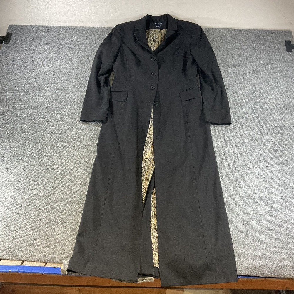 Ann Taylor Stretch Black Wool Blend Long Coat Snakeskin Print Lining Womens 8